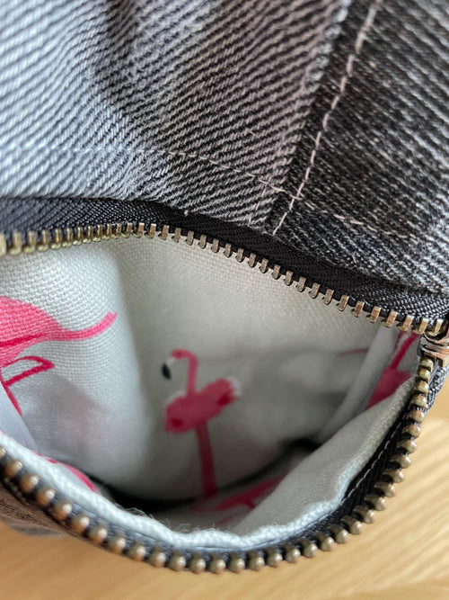 Black denim wristlet bag